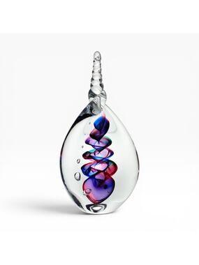 Adam Jablonski Art Glass Teardrop Swirl Ribbon Purple Blue Paperweight Sculpture